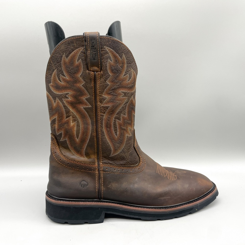 Wolverine Mens 14M Rancher Wellington Work Boots Brown Leather Square Toe Rugged